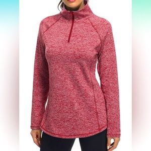 NWOT Womens 1/4 Zip Pullover Long Sleeve Athletic Fleece-lined Top Red, Size L